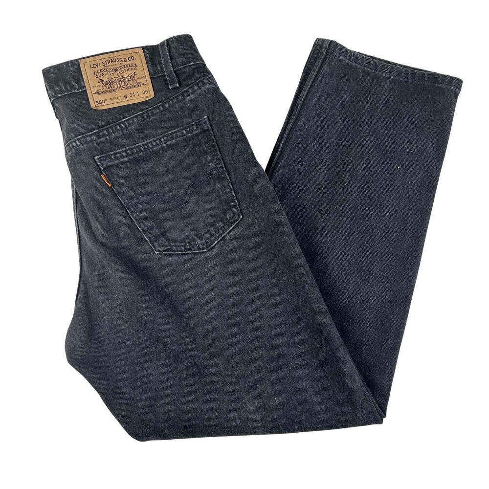 Vintage Levi's 550 Jeans Mens 33x30 Black Denim Relaxed Tapered USA Orange Tab